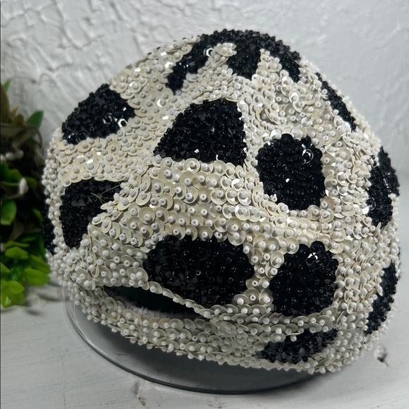 JC Sequin Black and White/ Cream Hat Elastic Back Cowhide or Dalmatian Pattern - Picture 5 of 14